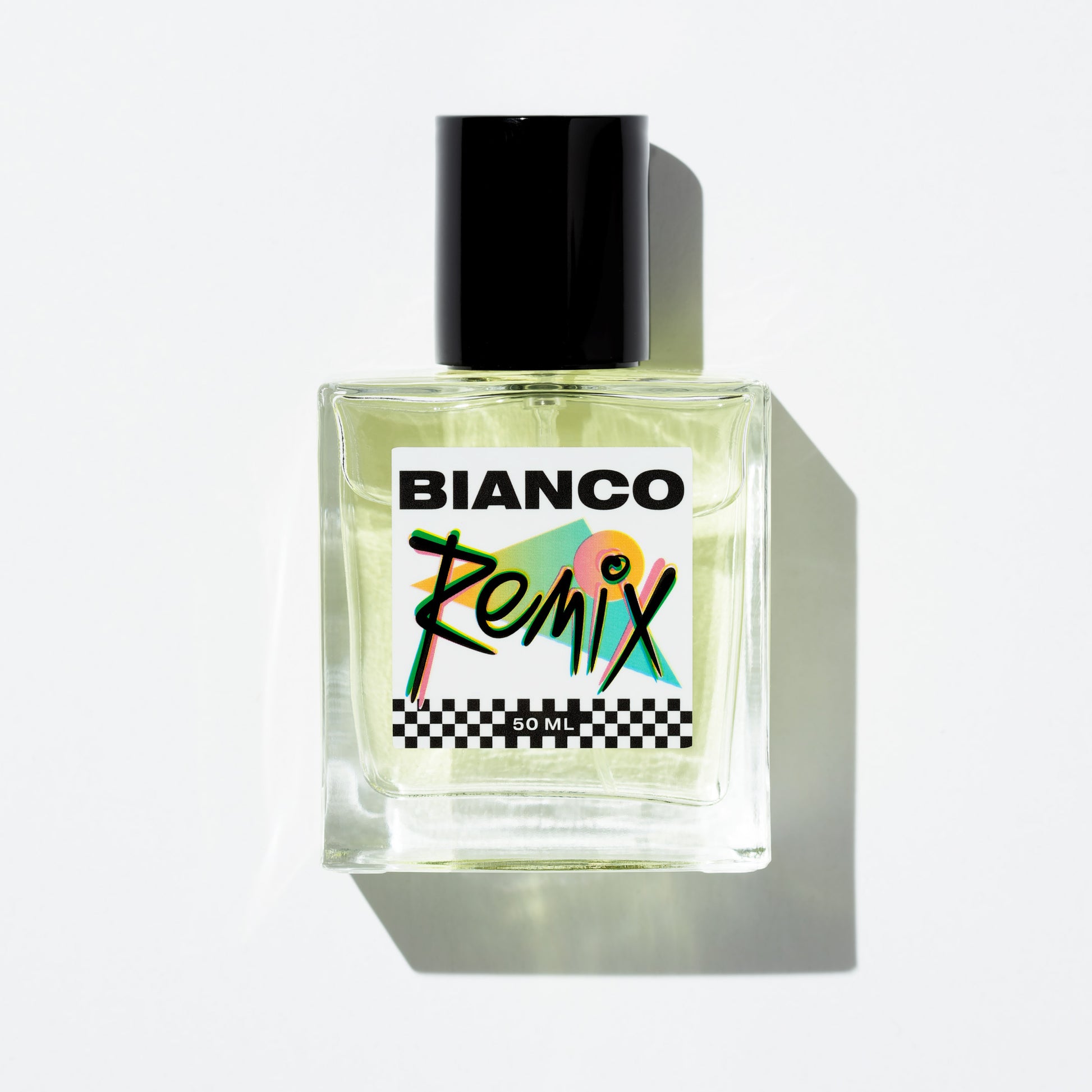 Bianco Profumo remix featuring notes of Vert de Bergamot Italy Orpur™, Vert de Mandarin Italy Orpur™, Lime Oil, Ozone, Jasmine, Spearmint, Watermelon, Oakmoss, Amber, and Musk. Bottle on clean white background. Aquatic citrus style fragrance.