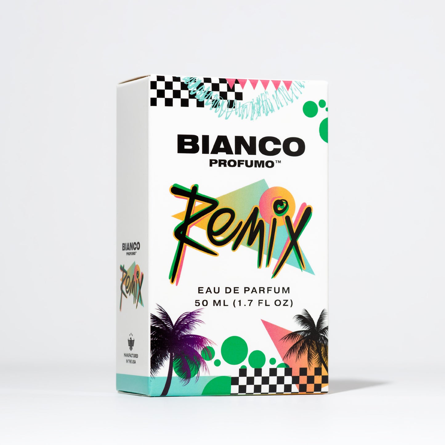 Bianco Profumo remix featuring notes of Vert de Bergamot Italy Orpur™, Vert de Mandarin Italy Orpur™, Lime Oil, Ozone, Jasmine, Spearmint, Watermelon, Oakmoss, Amber, and Musk. Box on a clean white background. Aquatic citrus style fragrance.