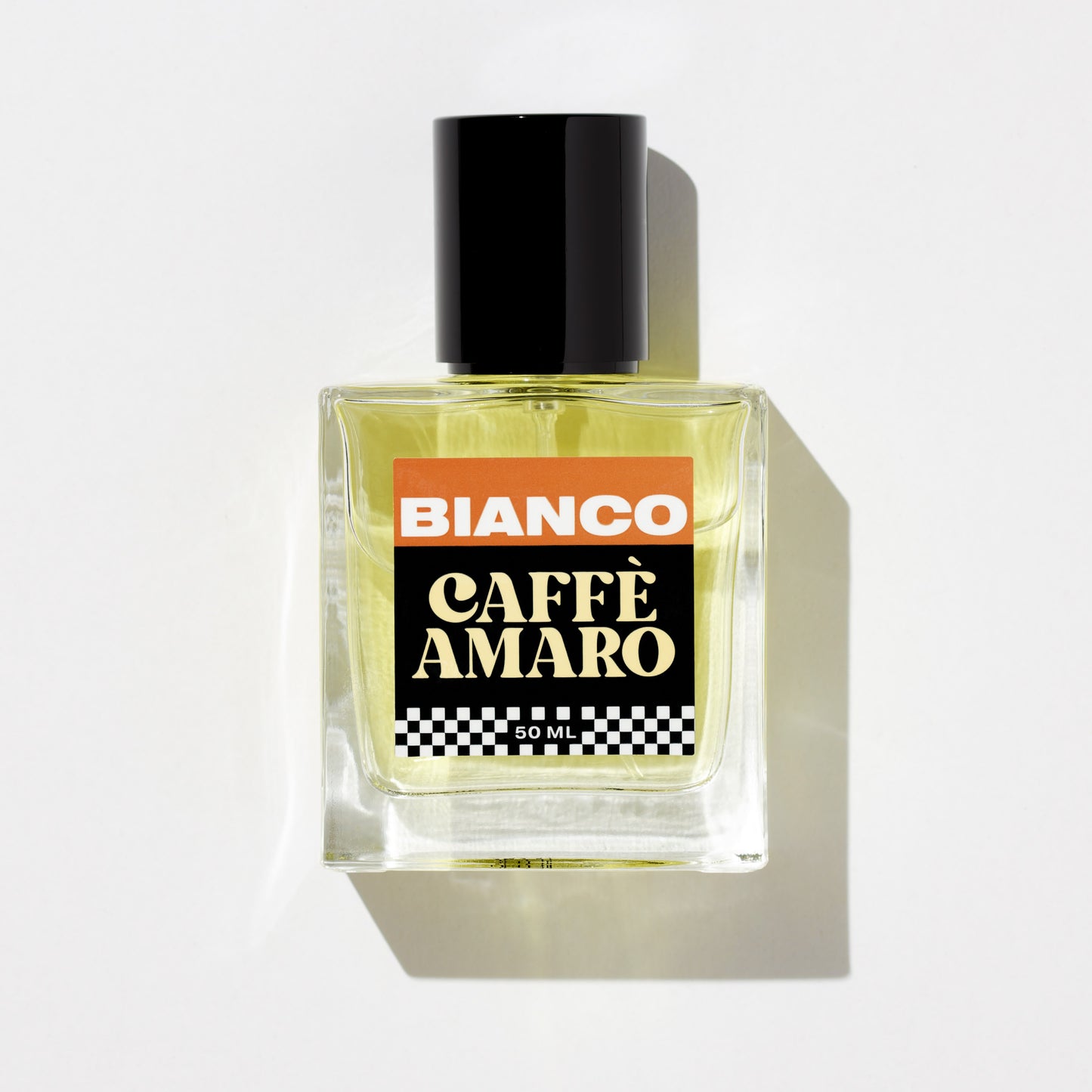 Bottle of Bianco Caffè Amaro on a light gray background