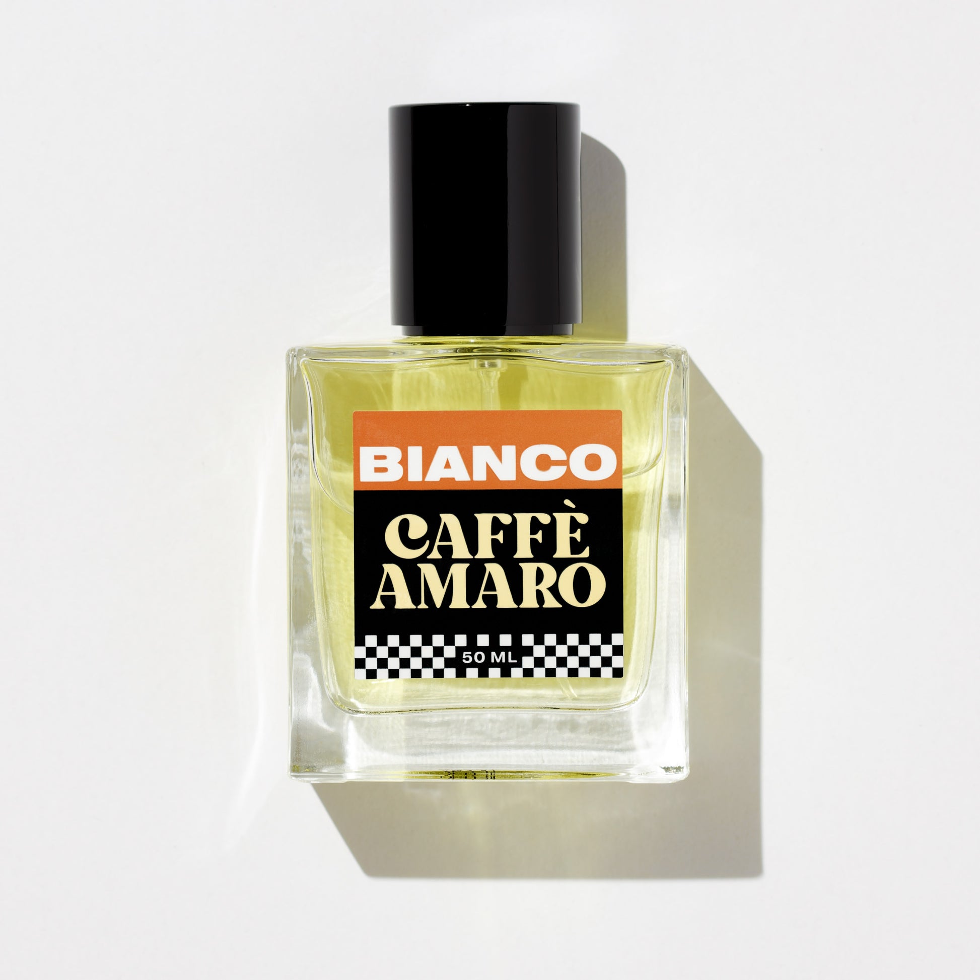 Bottle of Bianco Caffè Amaro on a light gray background