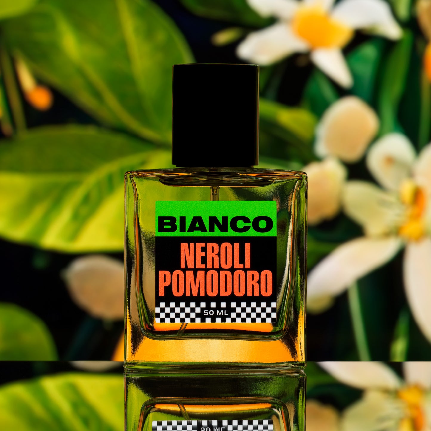 Bianco Profumo's Neroli Pomodoro featuring notes of Green Mandarin (Vert de Mandarin Orpur), Sicilian Blood Orange, Orange Blossom, Neroli, Petitgrain, Basil, Tomato Leaf, Marigold, Amber, and Musk.