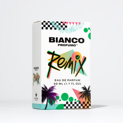 Bianco Profumo remix featuring notes of Vert de Bergamot Italy Orpur™, Vert de Mandarin Italy Orpur™, Lime Oil, Ozone, Jasmine, Spearmint, Watermelon, Oakmoss, Amber, and Musk. Box on a clean white background. Aquatic citrus style fragrance.